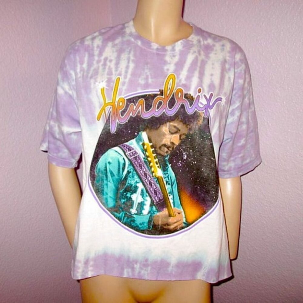 Jimi Hendrix Psychedelic T-Shirt Size L Groovy 2 Sided Guitar Band 60s Hippie